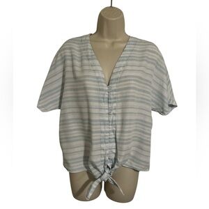 Velvet Heart Light Blue Striped Blouse with tie at Bottom